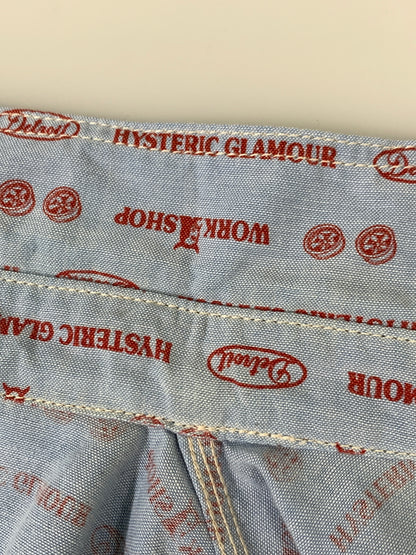 【現状渡し品】【メンズ】 HYSTERIC GLAMOUR ヒステリックグラマー 0222AH06 ロゴ総柄 SS SHIRT 半袖シャツ ショートスリーブ ワークシャツ 140-261010-ta-05-min サイズ：M カラー：ブルー系 万代Net店