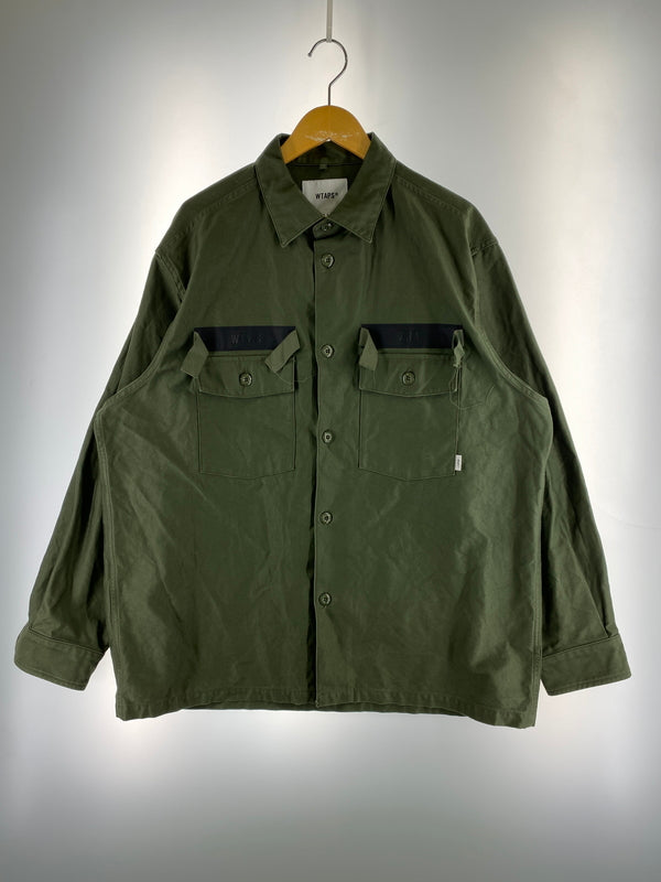 【中古品】【メンズ】 WTAPS ダブルタップス 24SS CBW 01 LS COTTON SATIN IDENTITY エルエス コットン サテン アイデンティティ 241CWDT-SHM02 メンズ トップス 142-261014-KS-01-min サイズ：04 カラー：グリーン 万代Net店