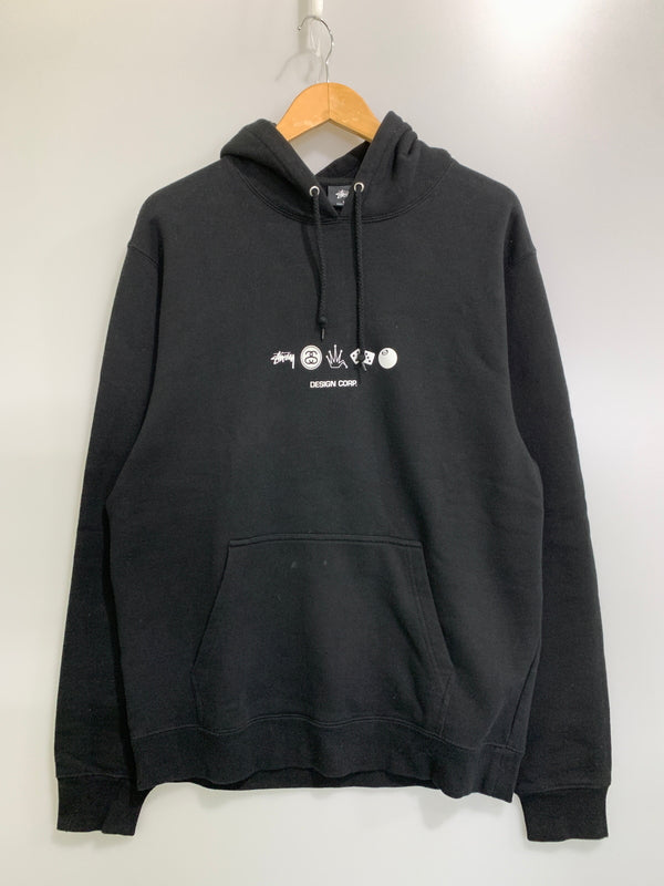 【中古品】【メンズ】 STUSSY ステューシー INTERNATIONAL DESIGN CORP HOODED SWEATSHIRT Z4000SAS19 フード付き スウェット プリント パーカー メンズ トップス 長袖 トレーナー 142-261008-em-38-min サイズ：L カラー：ブラック 万代Net店