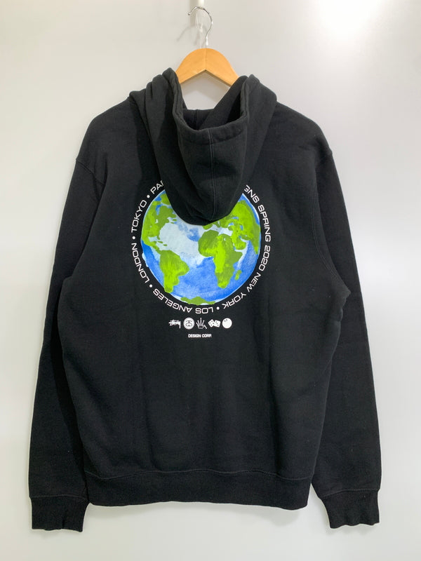 【中古品】【メンズ】 STUSSY ステューシー INTERNATIONAL DESIGN CORP HOODED SWEATSHIRT Z4000SAS19 フード付き スウェット プリント パーカー メンズ トップス 長袖 トレーナー 142-261008-em-38-min サイズ：L カラー：ブラック 万代Net店