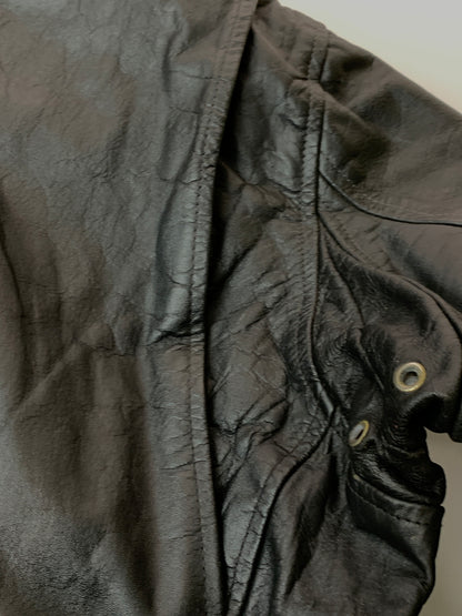 【現状渡し品】【メンズ】 HORN WORKS ホーンワークス LEATHER JACKET レザージャケット ライダースジャケット シングルライダース 145-261010-ta-36-min サイズ：4L カラー：ブラック 万代Net店