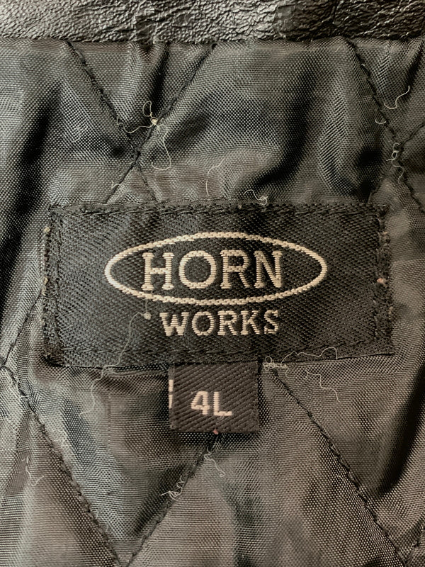 【現状渡し品】【メンズ】 HORN WORKS ホーンワークス LEATHER JACKET レザージャケット ライダースジャケット シングルライダース 145-261010-ta-36-min サイズ：4L カラー：ブラック 万代Net店