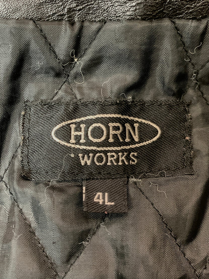 【現状渡し品】【メンズ】 HORN WORKS ホーンワークス LEATHER JACKET レザージャケット ライダースジャケット シングルライダース 145-261010-ta-36-min サイズ：4L カラー：ブラック 万代Net店