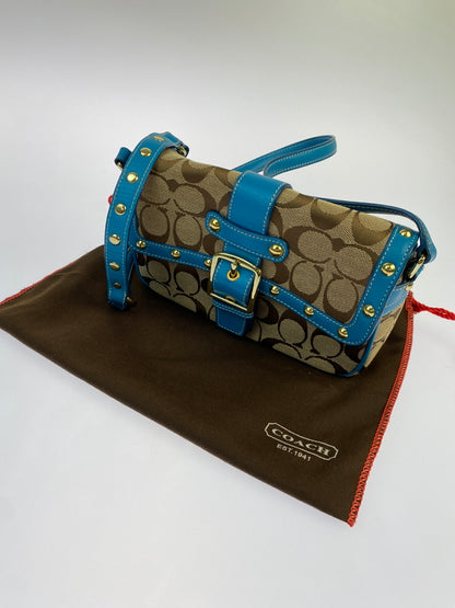 【現状渡し品】【レディース】 COACH コーチ シグネチャー ソーホー ショルダーバッグ 9758 レディース カバン 180-261025-em-13-min カラー：ブラウン × ターコイズブルー（金具：ゴールド） 万代Net店