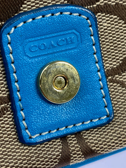 【現状渡し品】【レディース】 COACH コーチ シグネチャー ソーホー ショルダーバッグ 9758 レディース カバン 180-261025-em-13-min カラー：ブラウン × ターコイズブルー（金具：ゴールド） 万代Net店