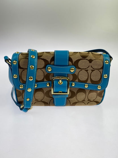 【現状渡し品】【レディース】 COACH コーチ シグネチャー ソーホー ショルダーバッグ 9758 レディース カバン 180-261025-em-13-min カラー：ブラウン × ターコイズブルー（金具：ゴールド） 万代Net店