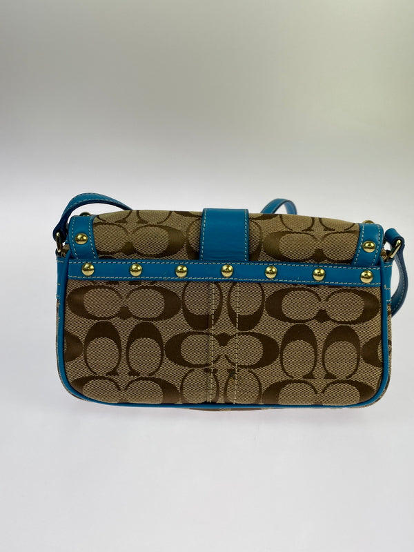 【現状渡し品】【レディース】 COACH コーチ シグネチャー ソーホー ショルダーバッグ 9758 レディース カバン 180-261025-em-13-min カラー：ブラウン × ターコイズブルー（金具：ゴールド） 万代Net店