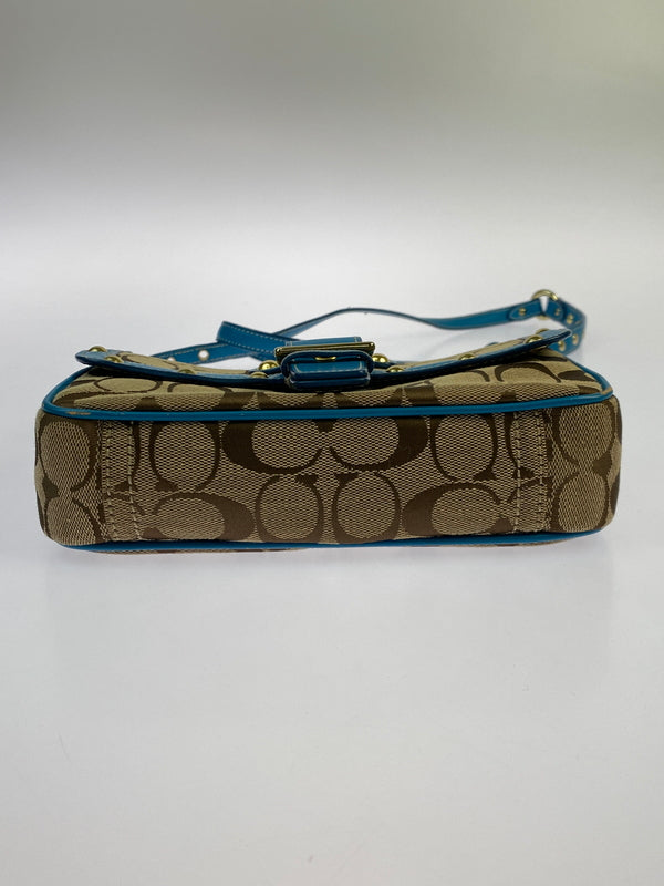 【現状渡し品】【レディース】 COACH コーチ シグネチャー ソーホー ショルダーバッグ 9758 レディース カバン 180-261025-em-13-min カラー：ブラウン × ターコイズブルー（金具：ゴールド） 万代Net店