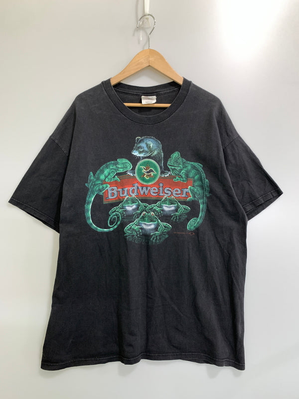 【中古品】【メンズ】 BUDWEISER バドワイザー FERRET LIZARDS FROGS TEE フェレット リザーズ フロッグス 半袖Tシャツ メンズ トップス 146-261016-em-45-min サイズ：XL カラー：ブラック 万代Net店