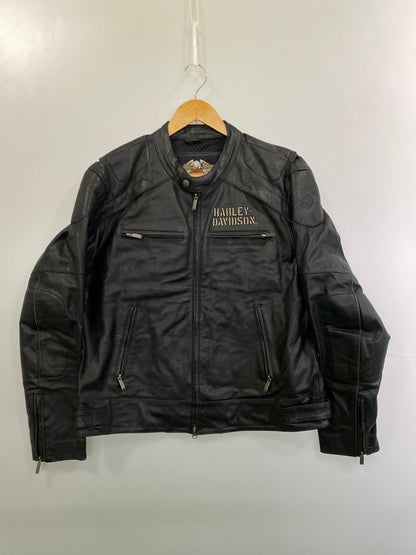 【中古品】【メンズ】 HARLEY-DAVIDSON ハーレーダビッドソン シングル ライダース ジャケット メンズ アウター バイク フルジップ 革ジャン 145-261015-em-09-min サイズ：M カラー：ブラック 万代Net店