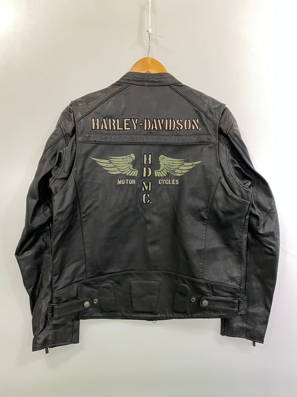 【中古品】【メンズ】 HARLEY-DAVIDSON ハーレーダビッドソン シングル ライダース ジャケット メンズ アウター バイク フルジップ 革ジャン 145-261015-em-09-min サイズ：M カラー：ブラック 万代Net店