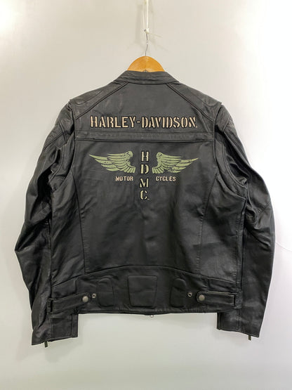 【中古品】【メンズ】 HARLEY-DAVIDSON ハーレーダビッドソン シングル ライダース ジャケット メンズ アウター バイク フルジップ 革ジャン 145-261015-em-09-min サイズ：M カラー：ブラック 万代Net店
