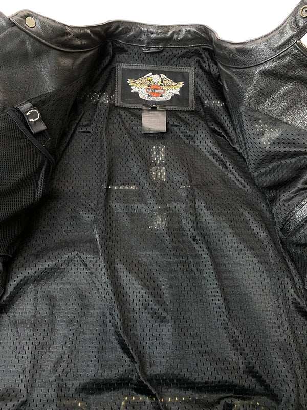 【中古品】【メンズ】 HARLEY-DAVIDSON ハーレーダビッドソン シングル ライダース ジャケット メンズ アウター バイク フルジップ 革ジャン 145-261015-em-09-min サイズ：M カラー：ブラック 万代Net店