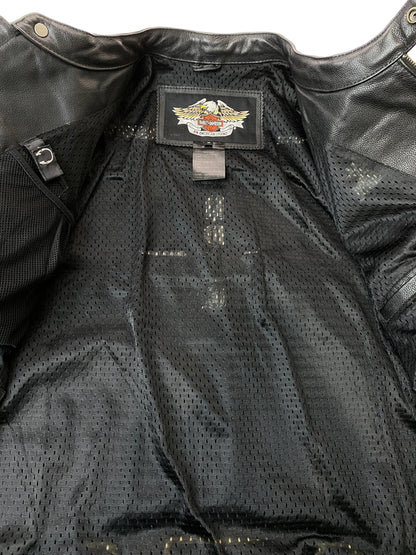 【中古品】【メンズ】 HARLEY-DAVIDSON ハーレーダビッドソン シングル ライダース ジャケット メンズ アウター バイク フルジップ 革ジャン 145-261015-em-09-min サイズ：M カラー：ブラック 万代Net店
