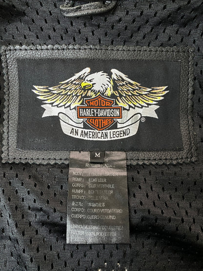 【中古品】【メンズ】 HARLEY-DAVIDSON ハーレーダビッドソン シングル ライダース ジャケット メンズ アウター バイク フルジップ 革ジャン 145-261015-em-09-min サイズ：M カラー：ブラック 万代Net店