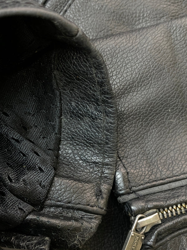 【中古品】【メンズ】 HARLEY-DAVIDSON ハーレーダビッドソン シングル ライダース ジャケット メンズ アウター バイク フルジップ 革ジャン 145-261015-em-09-min サイズ：M カラー：ブラック 万代Net店