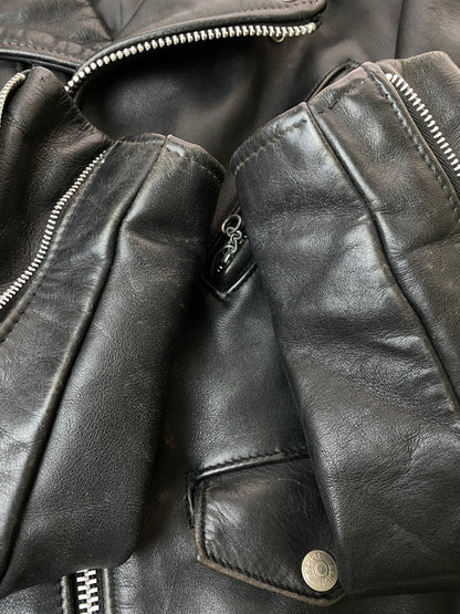 【中古品】【メンズ】 SCHOTT PERFECT ショット パーフェクト 618 DOUBLE RIDERS JACKET ダブル ライダース ジャケット レザー 革ジャン メンズ アウター バイク 145-261020-em-54-min サイズ：38 カラー：ブラック 万代Net店