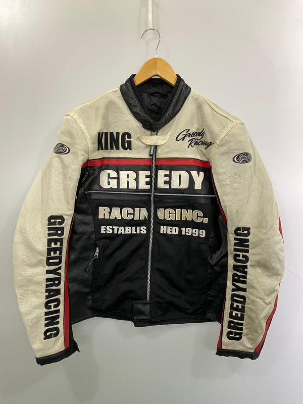 【中古品】【メンズ】 GREEDY グリーディー バイクジャケット ライディングジャケット ライダーズ メッシュ 刺繍 ワッペン 146-261016-em-22-min サイズ：M カラー：ホワイト/ブラック 万代Net店