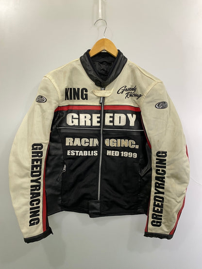 【中古品】【メンズ】 GREEDY グリーディー バイクジャケット ライディングジャケット ライダーズ メッシュ 刺繍 ワッペン 146-261016-em-22-min サイズ：M カラー：ホワイト/ブラック 万代Net店