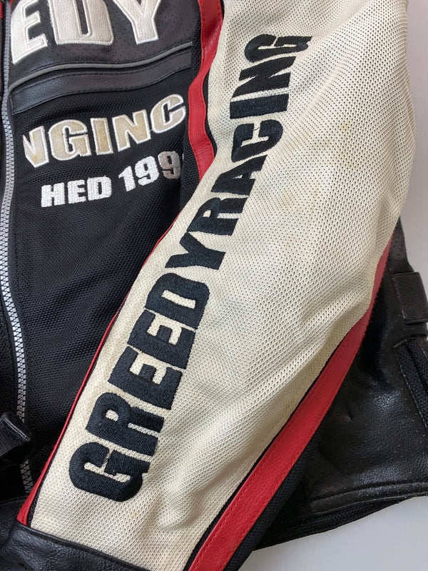 【中古品】【メンズ】 GREEDY グリーディー バイクジャケット ライディングジャケット ライダーズ メッシュ 刺繍 ワッペン 146-261016-em-22-min サイズ：M カラー：ホワイト/ブラック 万代Net店