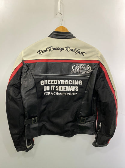 【中古品】【メンズ】 GREEDY グリーディー バイクジャケット ライディングジャケット ライダーズ メッシュ 刺繍 ワッペン 146-261016-em-22-min サイズ：M カラー：ホワイト/ブラック 万代Net店