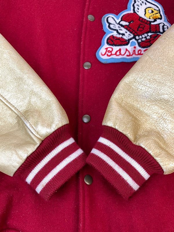 【ジャンク品】【メンズ】 BASIE BROTHERS ベイシー・ブラザーズ スタジャン スタジアムジャンパー アワードジャケット アウター ヴィンテージ 146-261022-em-09-min サイズ：L カラー：レッド/ゴールド 万代Net店