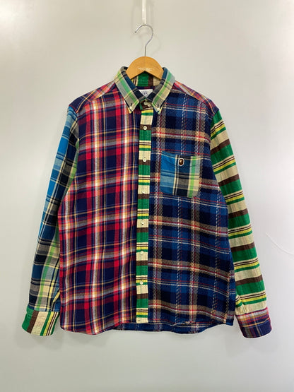 【中古品】【メンズ】 A BATHING APE アベイシングエイプ クレイジーパターン ネルシャツ フランネルチェックシャツ メンズ 長袖シャツ トップス 142-261020-em-48-min サイズ：L カラー：マルチカラー 万代Net店