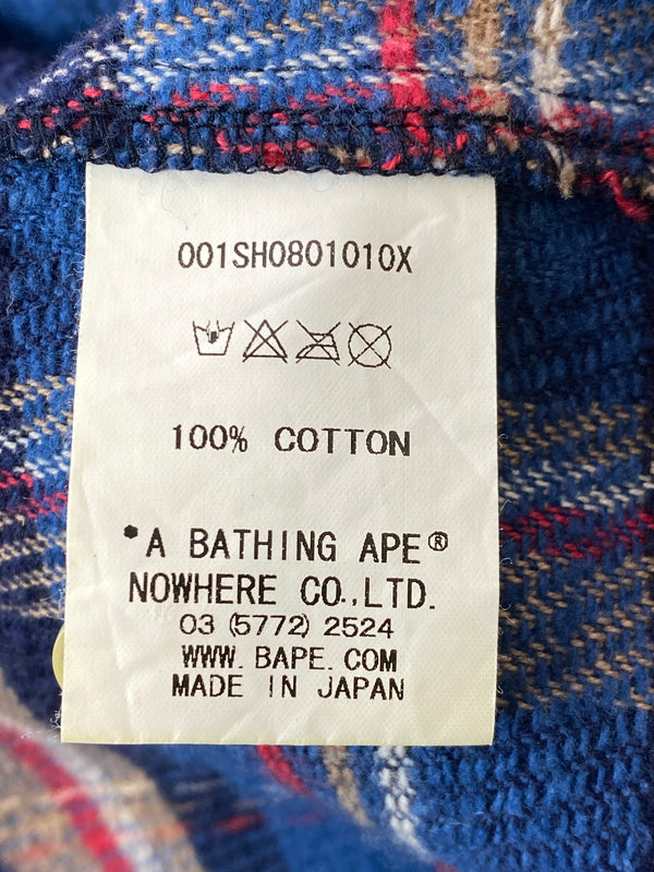 【中古品】【メンズ】 A BATHING APE アベイシングエイプ クレイジーパターン ネルシャツ フランネルチェックシャツ メンズ 長袖シャツ トップス 142-261020-em-48-min サイズ：L カラー：マルチカラー 万代Net店