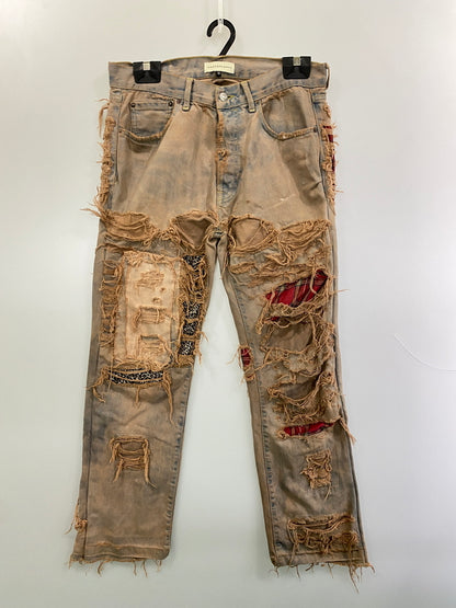 【中古品】【メンズ】 INNOCENCENYC イノセンス ニューヨーク DENIM PANT デニム パンツ メンズ ボトムス ジーパン ジーンズ リメイク ハンドメイド 153-261015-em-14-min サイズ：32 カラー：インディゴ（ライトオレンジ系） 万代Net店