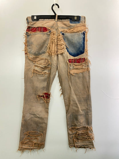 【中古品】【メンズ】 INNOCENCENYC イノセンス ニューヨーク DENIM PANT デニム パンツ メンズ ボトムス ジーパン ジーンズ リメイク ハンドメイド 153-261015-em-14-min サイズ：32 カラー：インディゴ（ライトオレンジ系） 万代Net店