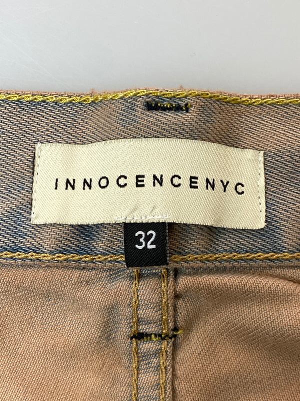 【中古品】【メンズ】 INNOCENCENYC イノセンス ニューヨーク DENIM PANT デニム パンツ メンズ ボトムス ジーパン ジーンズ リメイク ハンドメイド 153-261015-em-14-min サイズ：32 カラー：インディゴ（ライトオレンジ系） 万代Net店