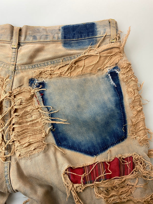 【中古品】【メンズ】 INNOCENCENYC イノセンス ニューヨーク DENIM PANT デニム パンツ メンズ ボトムス ジーパン ジーンズ リメイク ハンドメイド 153-261015-em-14-min サイズ：32 カラー：インディゴ（ライトオレンジ系） 万代Net店