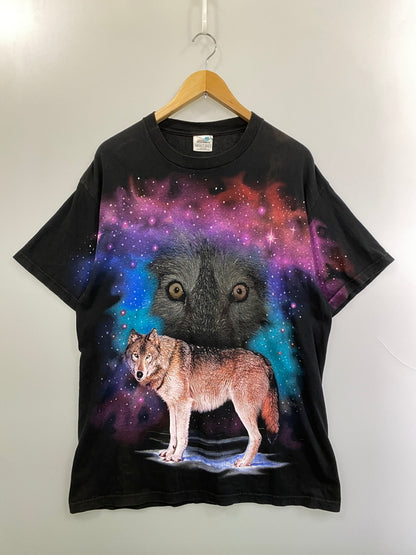 【中古品】【メンズ】 NATURAL WONDERS ナチュラル ワンダーズ WOLF PLINT S/S TEE ウルフ プリント ショートスリーブ Tシャツ 半袖 メンズ トップス 狼 146-261016-em-15-min サイズ：L カラー：ブラック 万代Net店