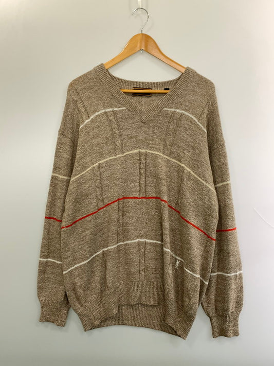 【中古品】【メンズ】 YVES SAINT LAURENT イヴ・サンローラン 90S DESIGN KNIT 90年代 デザイン ニット トップス ヴィンテージ セーター 146-261020-em-76-min サイズ：XL カラー：ライトブラウン 万代Net店