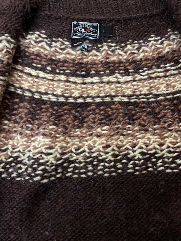 【中古品】【メンズ】 RLX RALPH LAUREN アールエルエックス ラルフローレン NATIVE ZIP KNIT ネイティブ ジップ ニット フルジップ セーター 146-261016-em-01-min サイズ：L カラー：ブラウン系 万代Net店