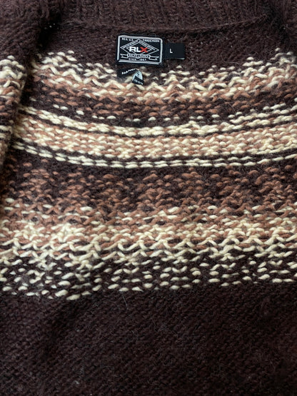 【中古品】【メンズ】 RLX RALPH LAUREN アールエルエックス ラルフローレン NATIVE ZIP KNIT ネイティブ ジップ ニット フルジップ セーター 146-261016-em-01-min サイズ：L カラー：ブラウン系 万代Net店