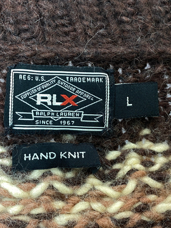 【中古品】【メンズ】 RLX RALPH LAUREN アールエルエックス ラルフローレン NATIVE ZIP KNIT ネイティブ ジップ ニット フルジップ セーター 146-261016-em-01-min サイズ：L カラー：ブラウン系 万代Net店