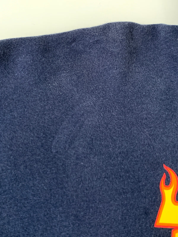 【中古品】【メンズ】 THRASHER スラッシャー 2000年 FLAME LOGO HODIE フレイム ロゴフーディ トップス パーカー 146-261021-jt-02-min サイズ：L カラー：ネイビー 万代Net店
