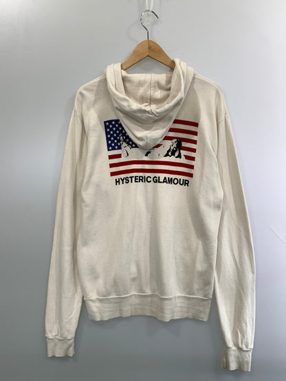 【中古品】【メンズ】 HYSTERIC GLAMOUR ヒステリックグラマー AMRICAN FLAG ZIP HOODIE 0231CF06 アメリカン フラッグ ジップ フーディ パーカー フルジップ 長袖 スウェット 140-261022-em-05-min サイズ：M カラー：ホワイト 万代Net店