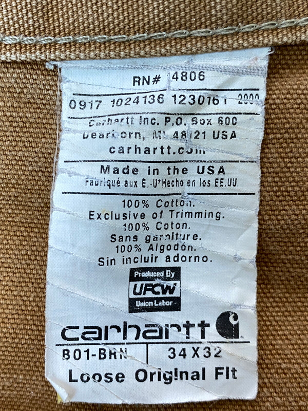 【現状渡し品】【メンズ】 CARHARTT カーハート 90S DUCK DOUBLE KNEE PAINTER PANTS B01-BRN ダック ダブルニー ペインターパンツ 90年代 ヴィンテージ 157-261016-em-04-min サイズ：34×32 カラー：ブラウン 万代Net店