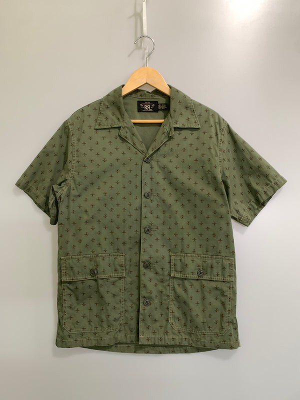 【中古品】【メンズ】 RRL PRINT ダブルアールエル RIPSTOP SHIRT プリント リップストップ シャツ メンズ 半袖シャツ 総柄 145-261016-em-38-min サイズ：S カラー：モスグリーン 万代Net店