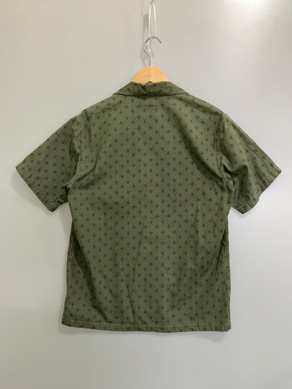 【中古品】【メンズ】 RRL PRINT ダブルアールエル RIPSTOP SHIRT プリント リップストップ シャツ メンズ 半袖シャツ 総柄 145-261016-em-38-min サイズ：S カラー：モスグリーン 万代Net店