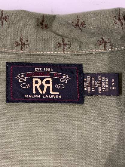 【中古品】【メンズ】 RRL PRINT ダブルアールエル RIPSTOP SHIRT プリント リップストップ シャツ メンズ 半袖シャツ 総柄 145-261016-em-38-min サイズ：S カラー：モスグリーン 万代Net店