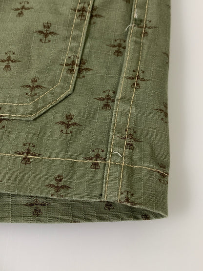 【中古品】【メンズ】 RRL PRINT ダブルアールエル RIPSTOP SHIRT プリント リップストップ シャツ メンズ 半袖シャツ 総柄 145-261016-em-38-min サイズ：S カラー：モスグリーン 万代Net店