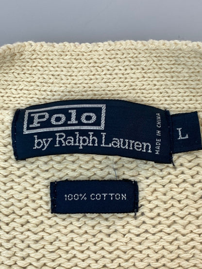 【中古品】【メンズ】 POLO RALPH LAUREN ポロ・ラルフローレン 90S COTTON CARDIGAN 90年代 コットン カーディガン メンズ ニット ヴィンテージ 146-261020-em-66-min サイズ：L カラー：オフホワイト 万代Net店