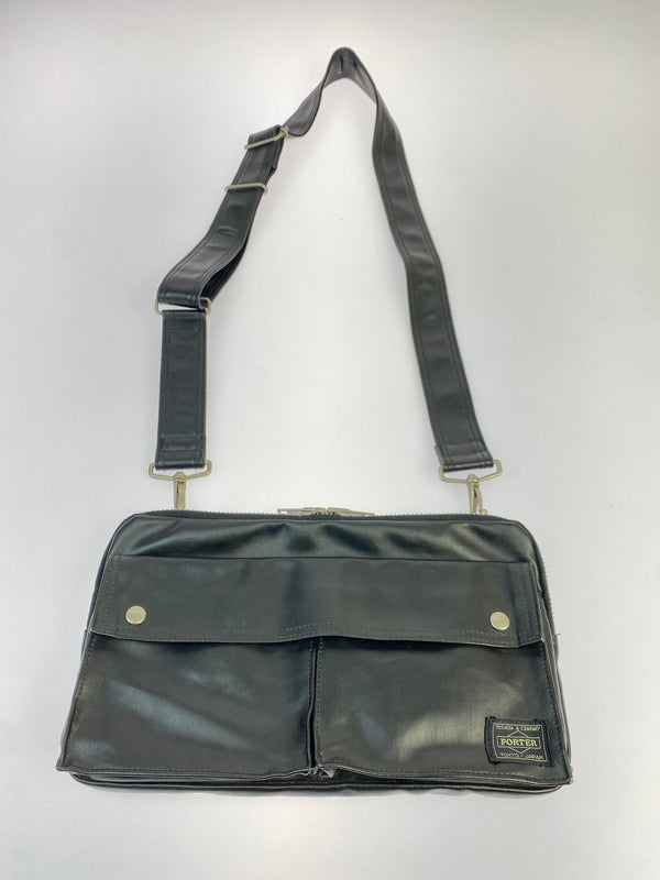 【中古品】【メンズ/レディース】 PORTER ポーター LEATHER BODY BAG レザー ボディバッグ 吉田カバン ウエストバッグ 鞄 188-261025-em-17-min カラー：ブラック 万代Net店