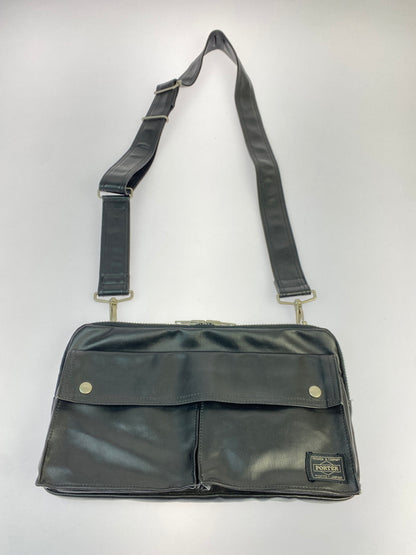 【中古品】【メンズ/レディース】 PORTER ポーター LEATHER BODY BAG レザー ボディバッグ 吉田カバン ウエストバッグ 鞄 188-261025-em-17-min カラー：ブラック 万代Net店
