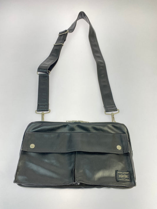 【中古品】【メンズ/レディース】 PORTER ポーター LEATHER BODY BAG レザー ボディバッグ 吉田カバン ウエストバッグ 鞄 188-261025-em-17-min カラー：ブラック 万代Net店