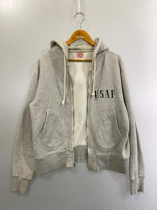 【ジャンク品】【メンズ】 THE REAL MCCOY'S ザリアルマッコイズ USAF LOGO HOODIE ロゴ フーディー フルジップ パーカー メンズ アウター 145-261020-em-60-min サイズ：L カラー：ライトグレー 万代Net店