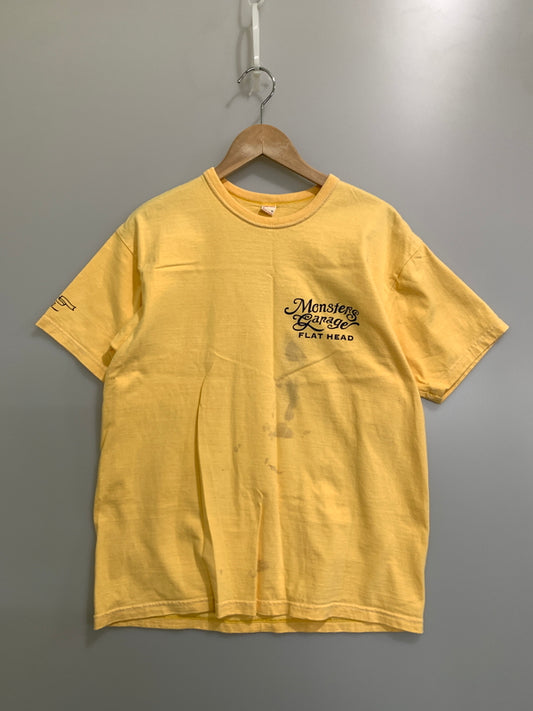 【中古品】【メンズ】 THE FLAT HEAD ザ フラットヘッド MONSTERS GARAGE S/S TEE プリント Tシャツ トップス 145-261021-jt-08-min サイズ：42 カラー：イエロー 万代Net店